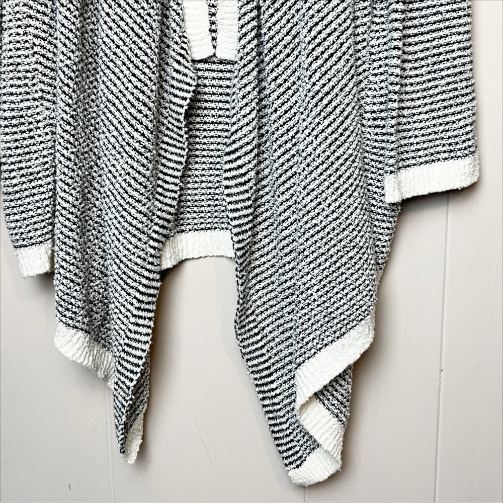 Eileen Fisher 100% Cotton Open Front Cardigan sweater black white waterfall - Picture 3 of 11